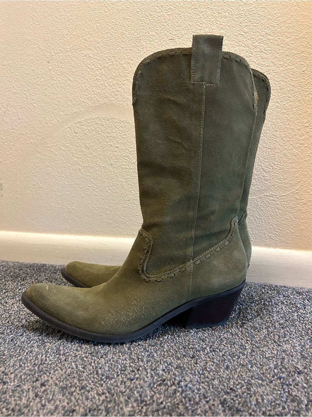 Gianni Bini Olive Suede Western Heeled Boots